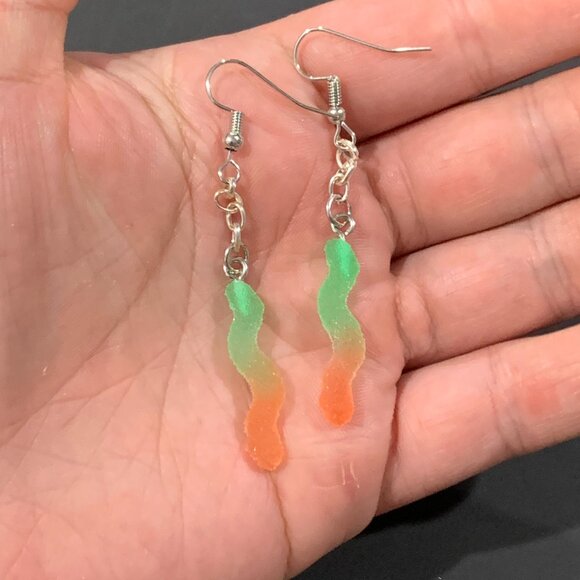 SOUR Gummy Worm Earrings - Mini Gummy Worms - Picture 2 of 5